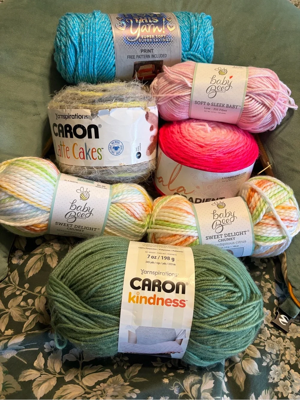 Caron Kindness & Baby Bee Yarn Bundle - Green, Pink, Teal, Multicolor